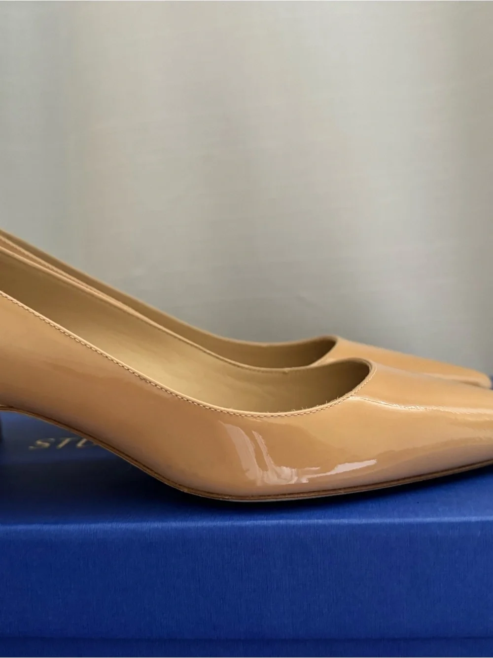Stuart Weitzman Gold Nude Patent Pointed-Toe Pumps 6
